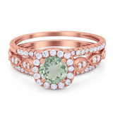Three Piece Round Natural Stone Bridal Ring