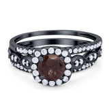 Three Piece Round Natural Stone Bridal Ring