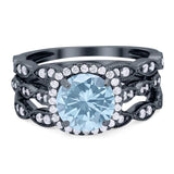 Three Piece Round Natural Stone Bridal Ring