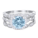Three Piece Round Natural Stone Bridal Ring
