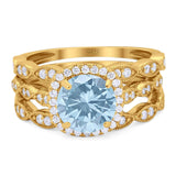 Three Piece Round Natural Stone Bridal Ring