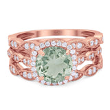 Three Piece Round Natural Stone Bridal Ring