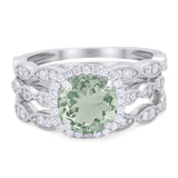 Three Piece Round Natural Stone Bridal Ring