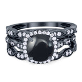 Three Piece Round Natural Stone Bridal Ring