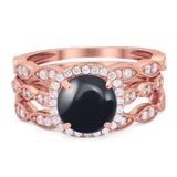 Three Piece Round Natural Stone Bridal Ring