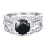 Three Piece Round Natural Stone Bridal Ring