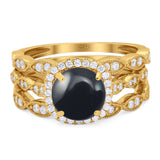 Three Piece Round Natural Stone Bridal Ring