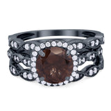 Three Piece Round Natural Stone Bridal Ring