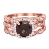 Three Piece Round Natural Stone Bridal Ring
