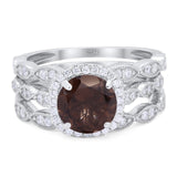 Three Piece Round Natural Stone Bridal Ring
