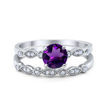 Two Piece Round Natural Stone Ring