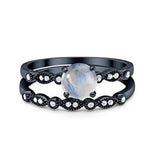 Two Piece Round Natural Moonstone Ring Half Eternity Band 925 Sterling Silver