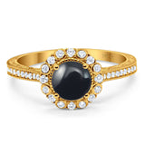 Art Deco Round Natural Stone Wedding Ring