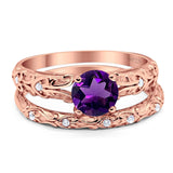 Two Piece Round Natural Stone Bridal Ring