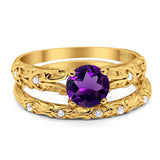 Two Piece Round Natural Stone Bridal Ring