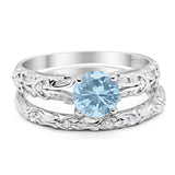 Two Piece Round Natural Stone Bridal Ring