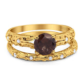 Two Piece Round Natural Stone Bridal Ring