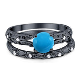 Two Piece Round Natural Stone Bridal Ring