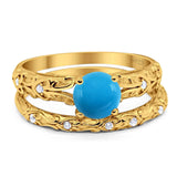 Two Piece Round Natural Stone Bridal Ring