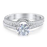 Two Piece Round Natural Stone Bridal Ring