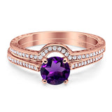 Two Piece Round Natural Stone Bridal Ring