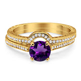 Two Piece Round Natural Stone Bridal Ring