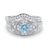Two Piece Round Natural Stone Bridal Ring