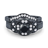 Two Piece Round Natural Stone Bridal Ring