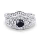 Two Piece Round Natural Stone Bridal Ring