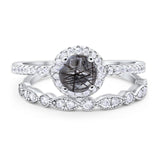 Two Piece Round Natural Rutilated Quartz Bridal Ring 925 Sterling Silver