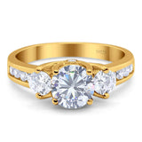 Art Deco Round Natural Stone Three Stone Ring