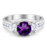 Art Deco Round Natural Stone Three Stone Ring