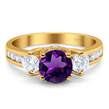 Art Deco Round Natural Stone Three Stone Ring