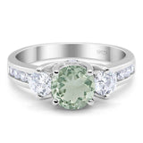 Art Deco Round Natural Stone Three Stone Ring
