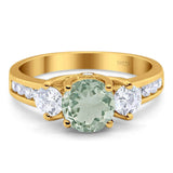 Art Deco Round Natural Stone Three Stone Ring