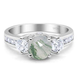 Art Deco Round Natural Stone Three Stone Ring