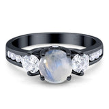 Art Deco Round Natural Stone Three Stone Ring