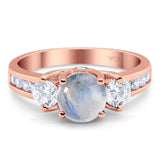 Art Deco Round Natural Stone Three Stone Ring