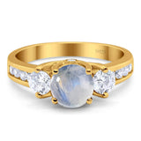 Art Deco Round Natural Stone Three Stone Ring