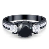 Art Deco Round Natural Stone Three Stone Ring