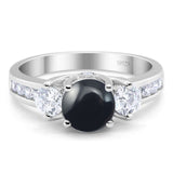 Art Deco Round Natural Stone Three Stone Ring