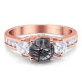 Art Deco Round Natural Stone Three Stone Ring