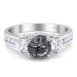 Art Deco Round Natural Stone Three Stone Ring