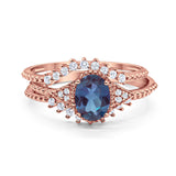 Three Piece Oval Natural Stone Beaded Ring 