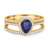 Pear Teardrop Natural Stone Three Piece Ring