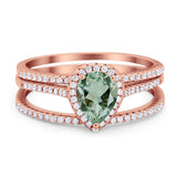 Pear Teardrop Natural Stone Three Piece Ring