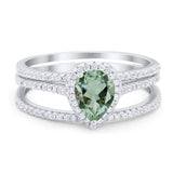 Pear Teardrop Natural Stone Three Piece Ring