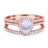 Pear Teardrop Natural Stone Three Piece Ring