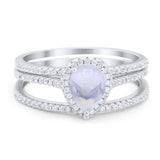 Pear Teardrop Natural Stone Three Piece Ring