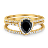 Pear Teardrop Natural Stone Three Piece Ring